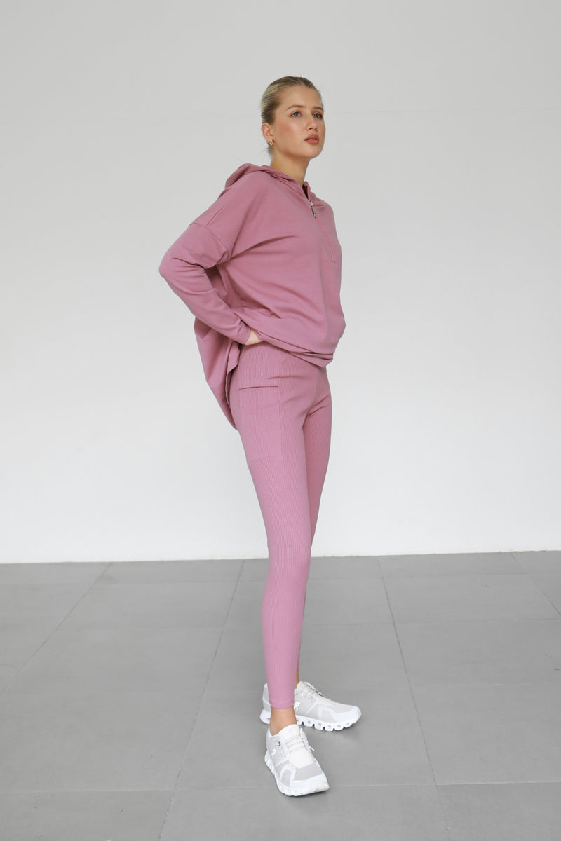 Ribbed Leggings With Pockets - Berry Nude