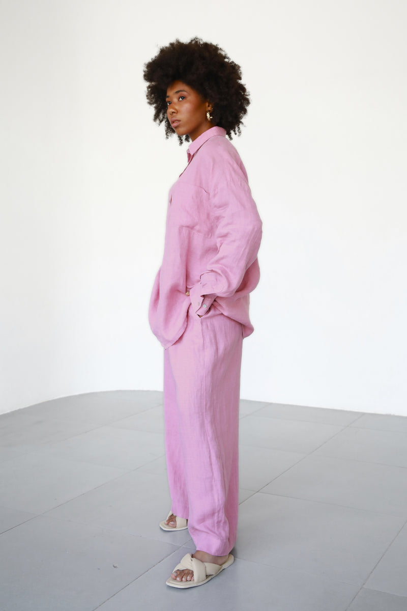 Linen Wide Pants - Cherry Blossom