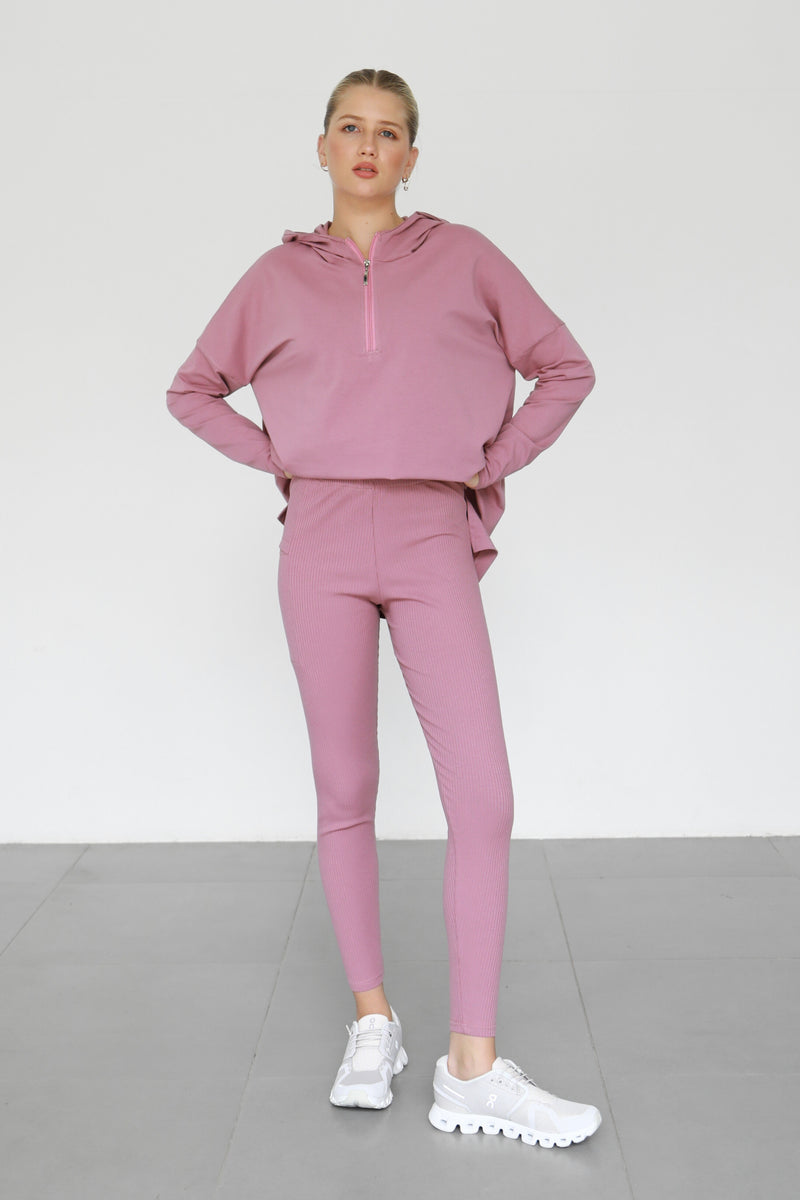 Ribbed Leggings With Pockets - Berry Nude