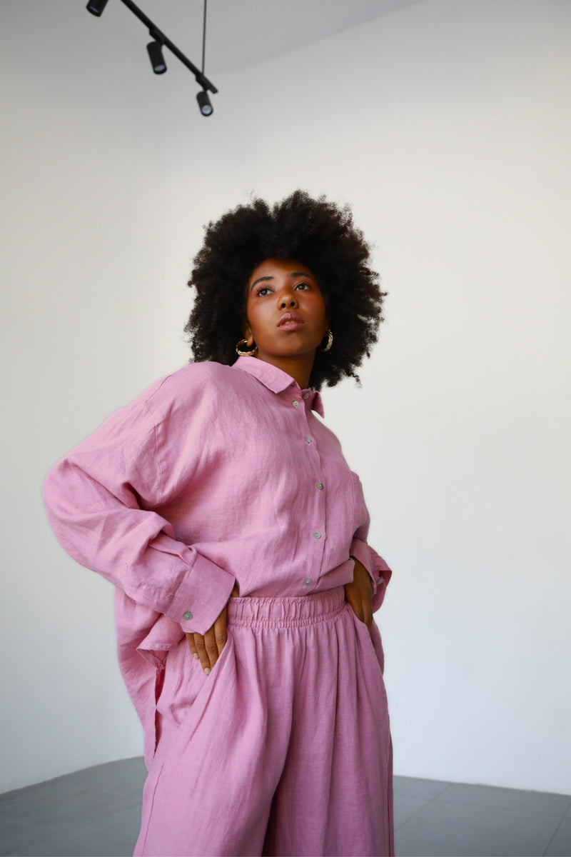 Linen Wide Pants - Cherry Blossom