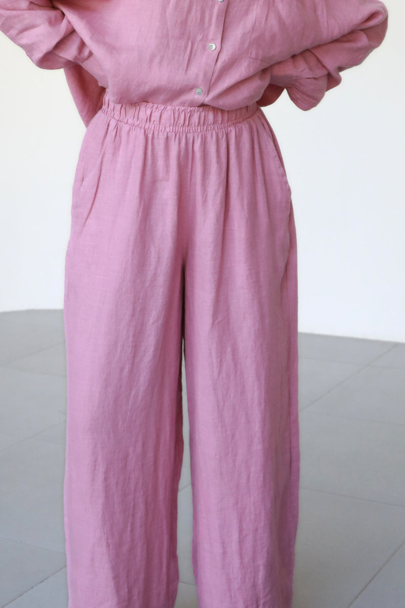 Linen Wide Pants - Cherry Blossom