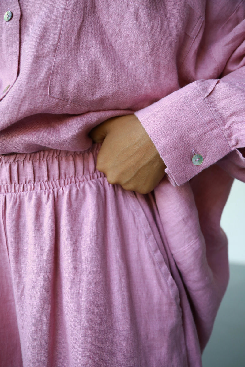 Linen Wide Pants - Cherry Blossom