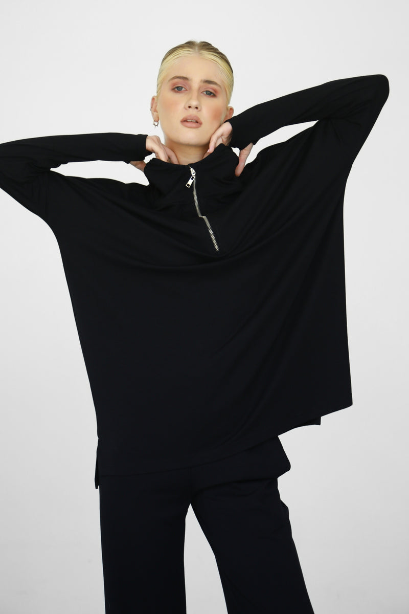 Modalite Half Zip Hoodie - Black
