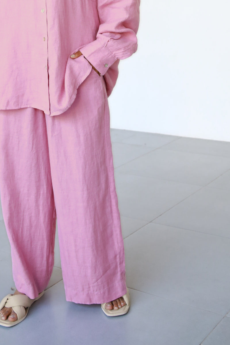 Linen Wide Pants - Cherry Blossom
