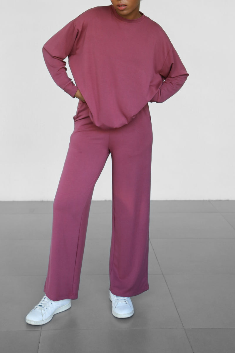 Modalite Straight Crop Sweatpants - Plum