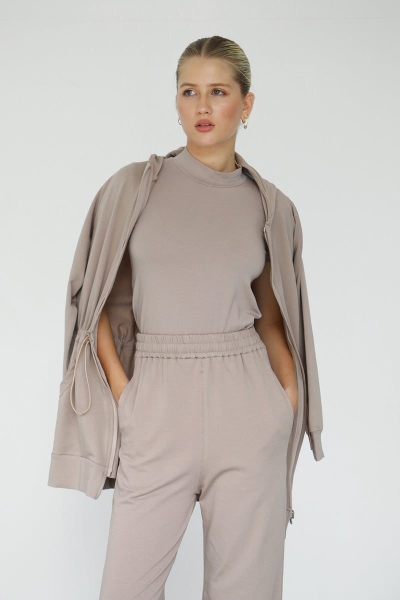 Light Waisted Zip-Up Hoodie - Taupe