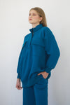 Heavy Zipper Sweatshirt With Pockets - Teal