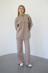 Heavy Zipper Sweatshirt With Pockets - Taupe