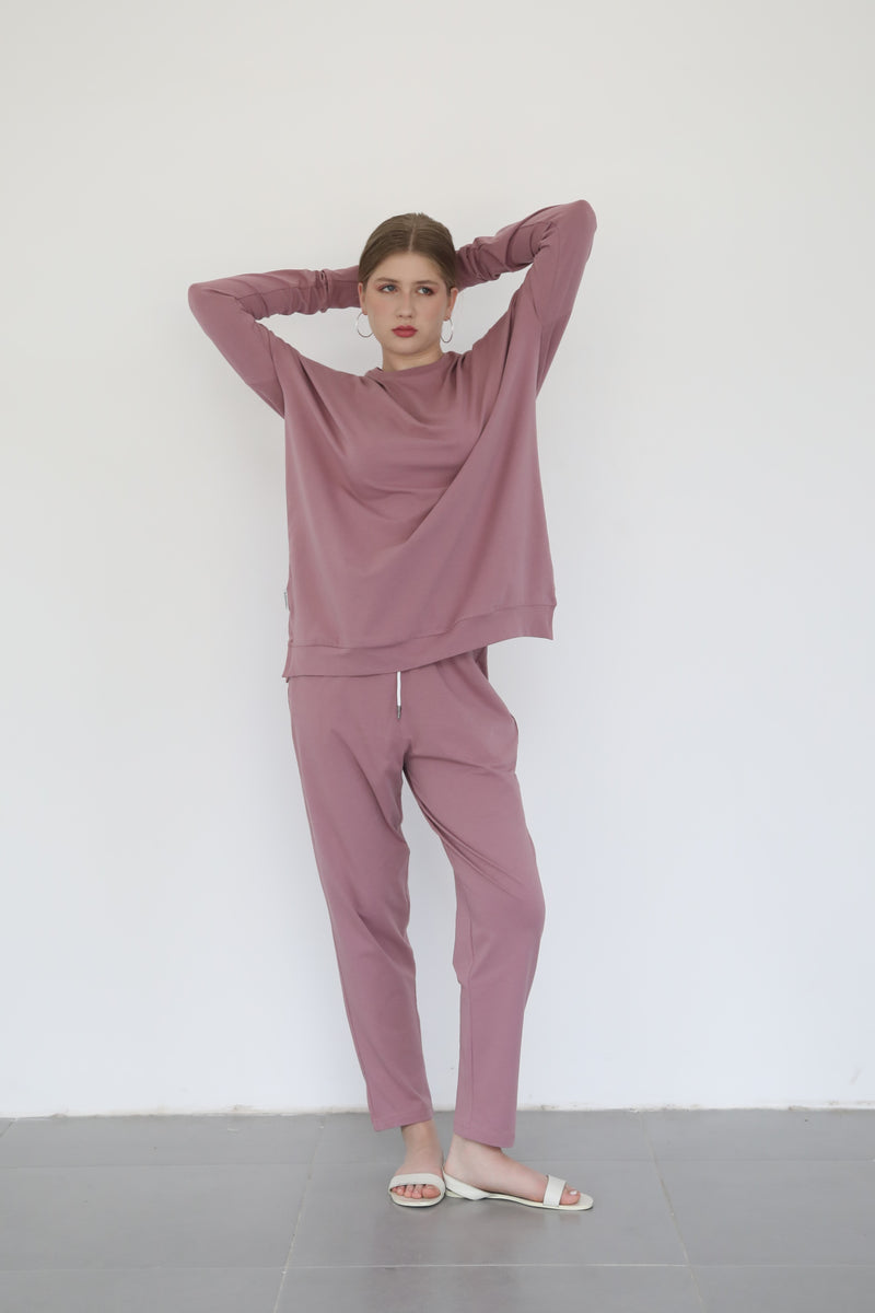 Relaxed Cotton Co-ord Set - Berry Nude