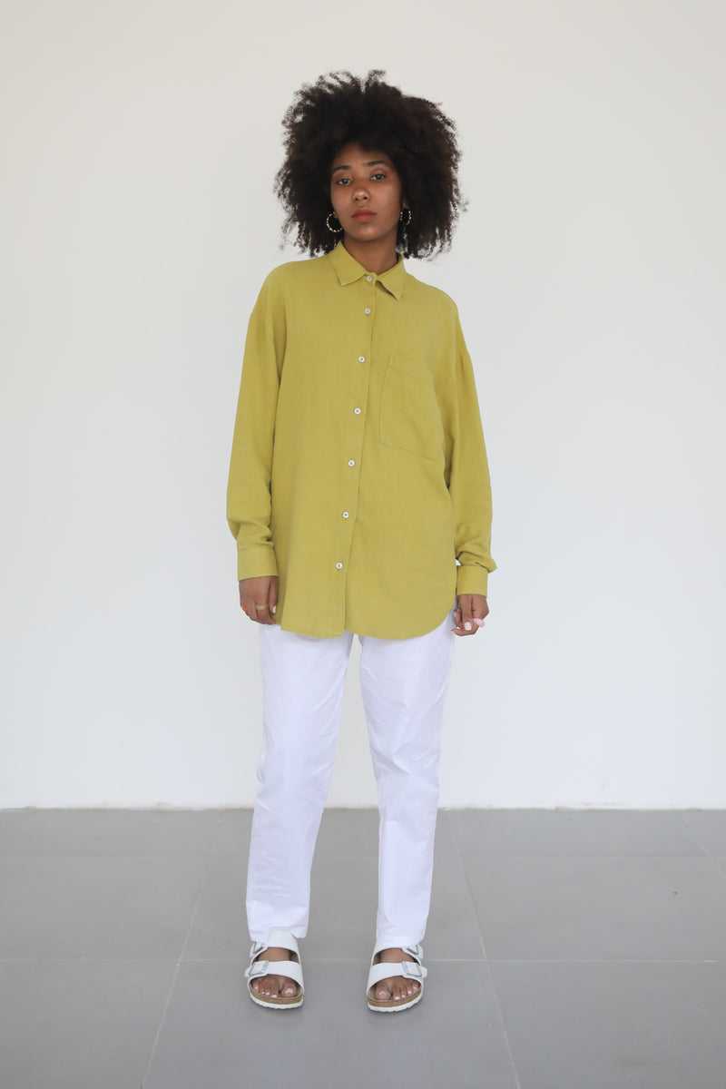 Linen Shirt- Apple Green