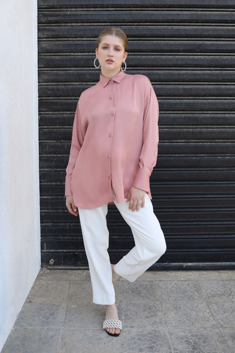Relaxed Satin Shirt - Powder Pink