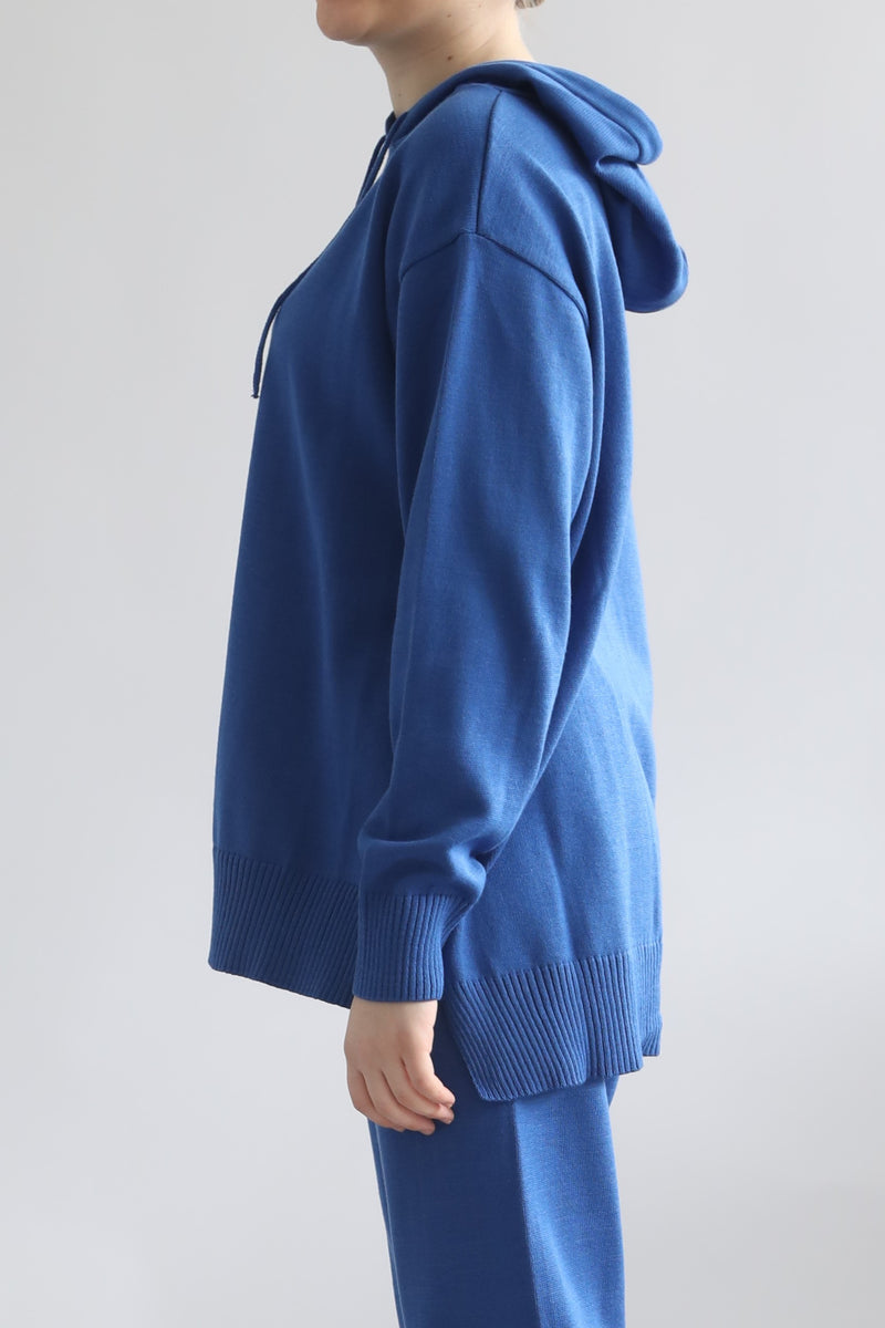 Relaxed Knit Hoodie - Regal Blue
