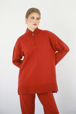 Knit Zipper Sweatshirt - Cinnamon