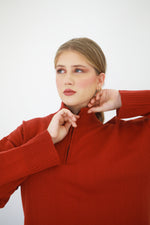 Knit Zipper Sweatshirt - Cinnamon