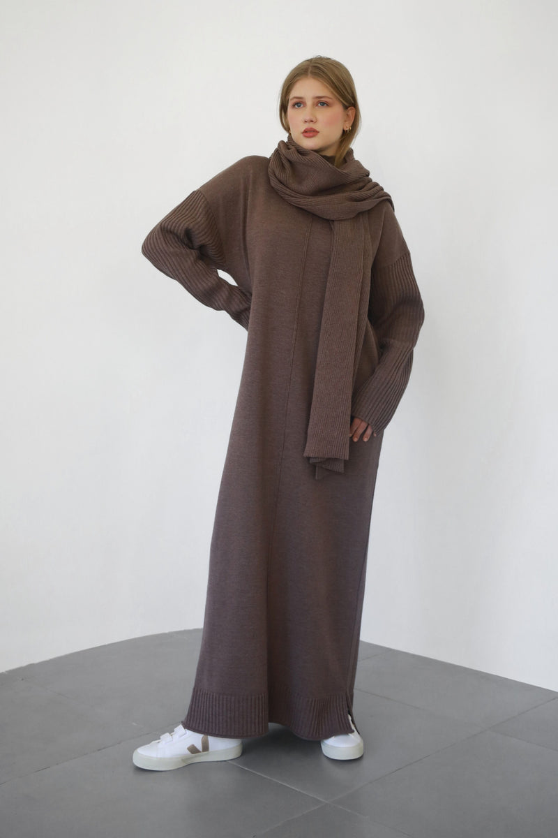 Maxi Knit Dress - Full Length - Heather Wood