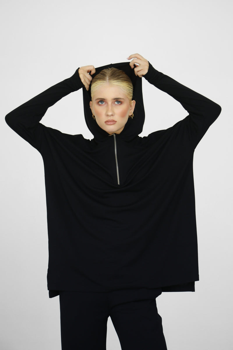 Modalite Half Zip Hoodie - Black