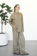 Linen Wide Pants - Almond Latte