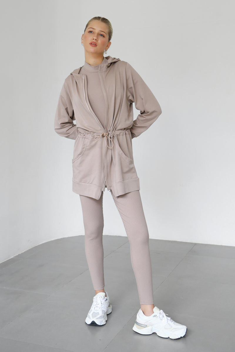 Light Waisted Zip-Up Hoodie - Taupe