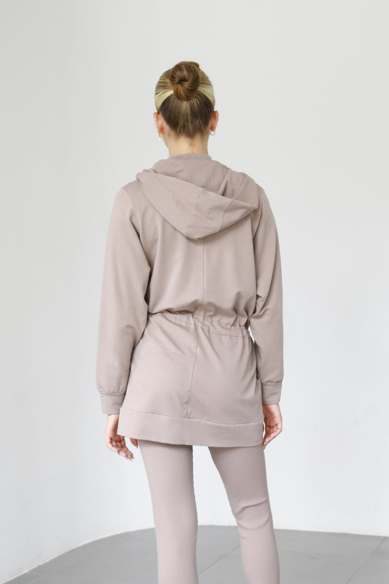 Light Waisted Zip-Up Hoodie - Taupe