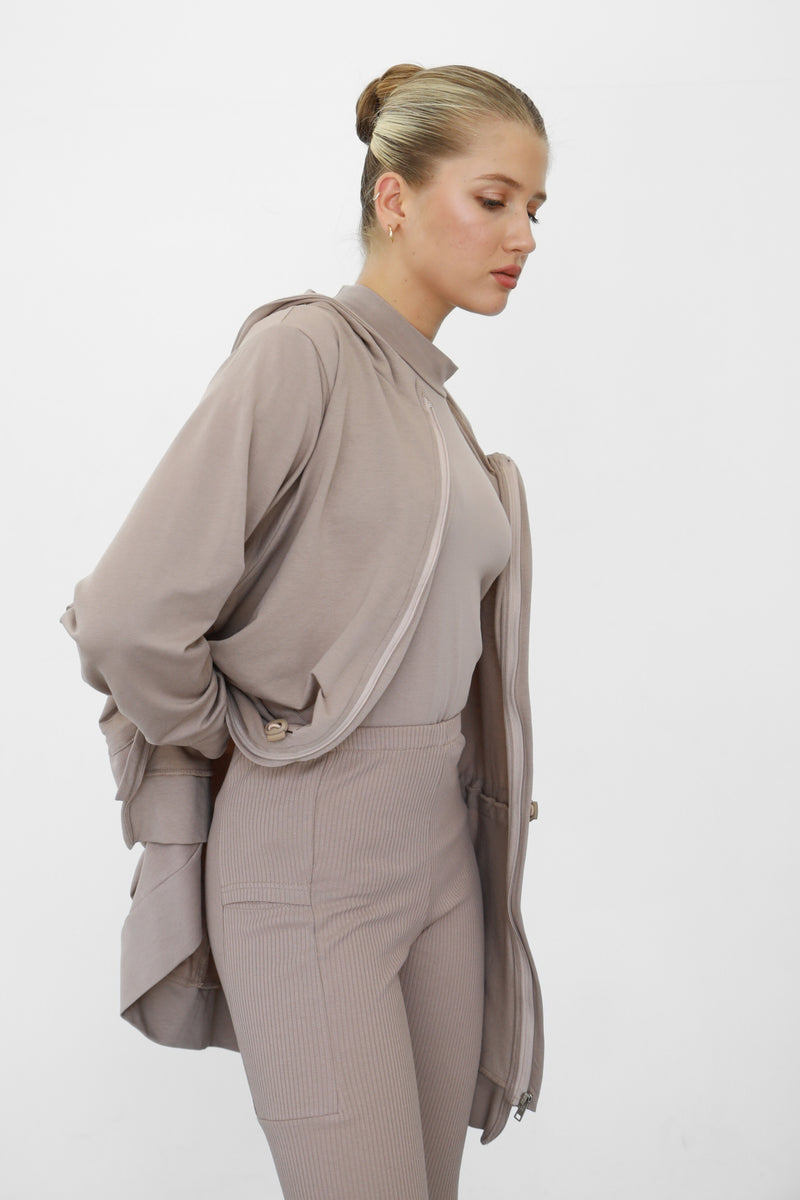 Light Waisted Zip-Up Hoodie - Taupe