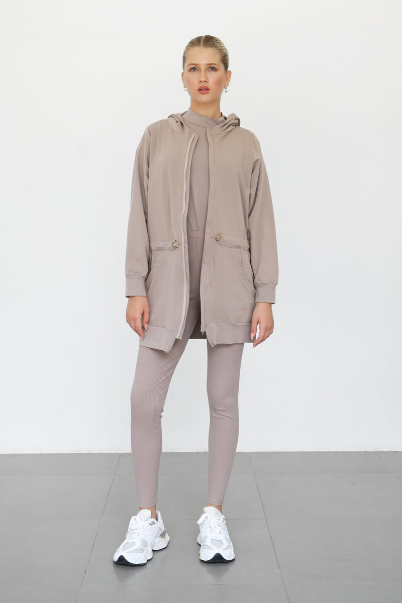 Light Waisted Zip-Up Hoodie - Taupe