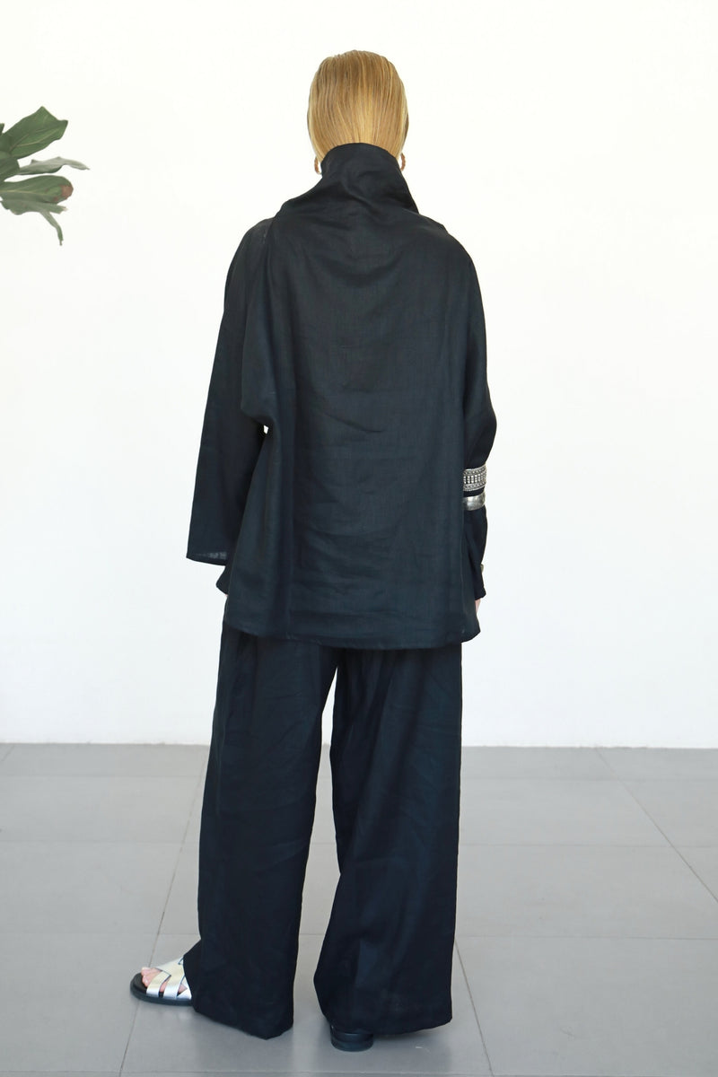 Linen Wide Pants - Black