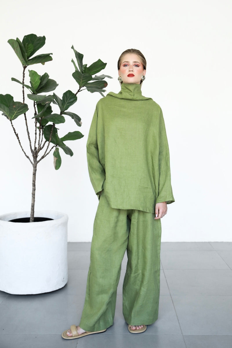 Gaia Linen Blouse - Matcha