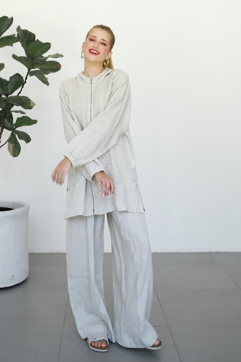 Linen Zip-up Hoodie - Buttercream