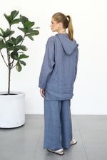 Linen Zip-up Hoodie - Washed Blue