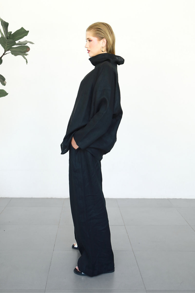 Linen Wide Pants - Black