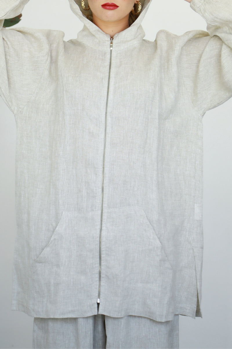 Linen Zip-up Hoodie - Buttercream