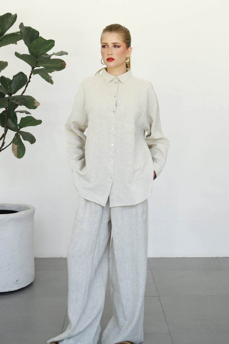 Linen Wide Pants - Buttercream