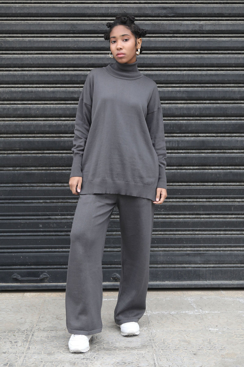 Knit Flare Pants - Gunmetal