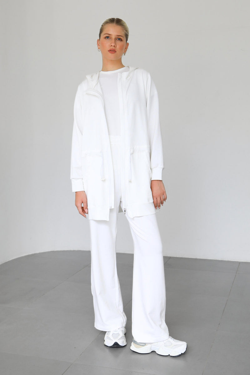 Light Waisted Zip-Up Hoodie - White