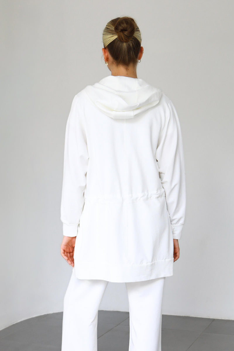 Light Waisted Zip-Up Hoodie - White