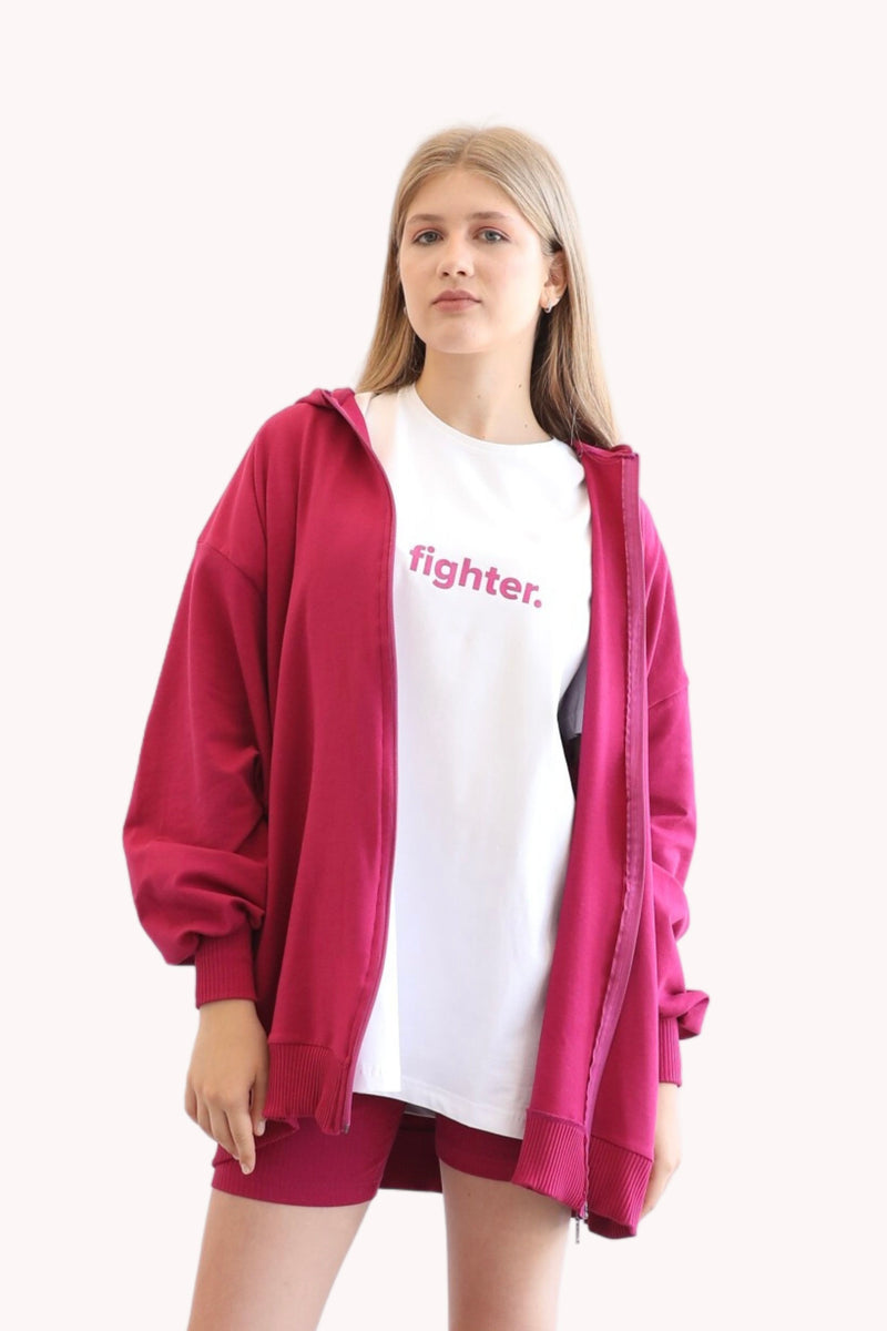 Fighter Tshirt - White & Fuchsia
