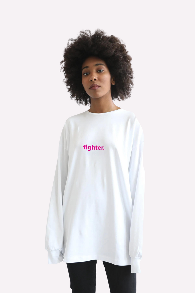 Longsleeve Fighter Tshirt - White & Fuschia