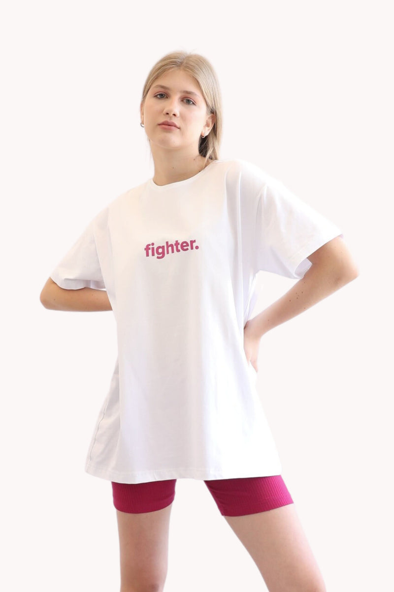Fighter Tshirt - White & Fuchsia