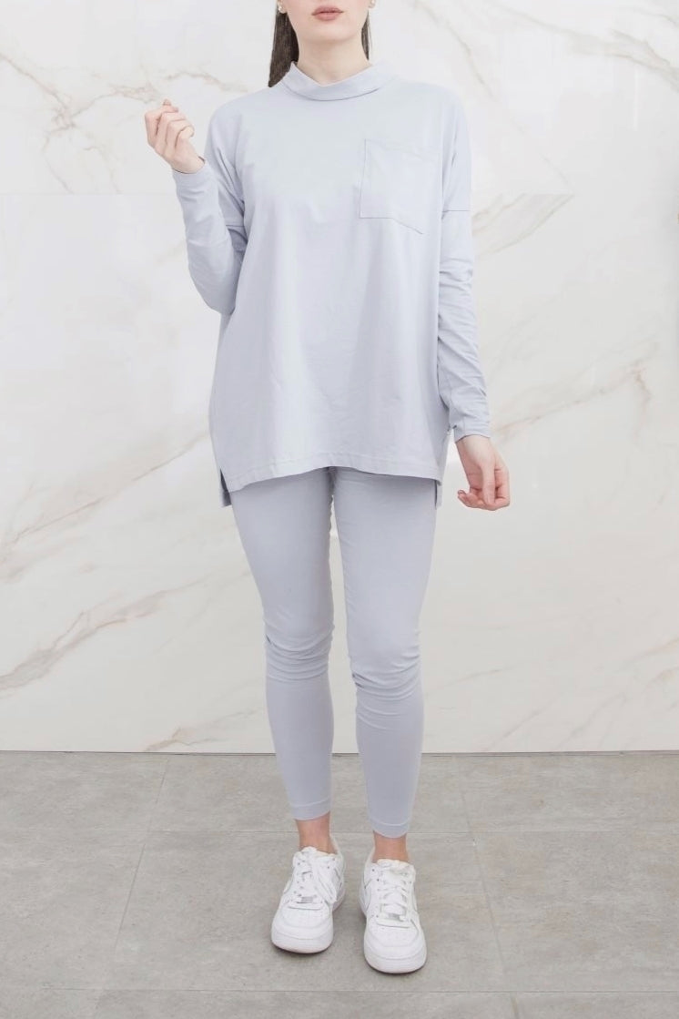 Oversized High-Neck Cotton T-shirt with Pocket