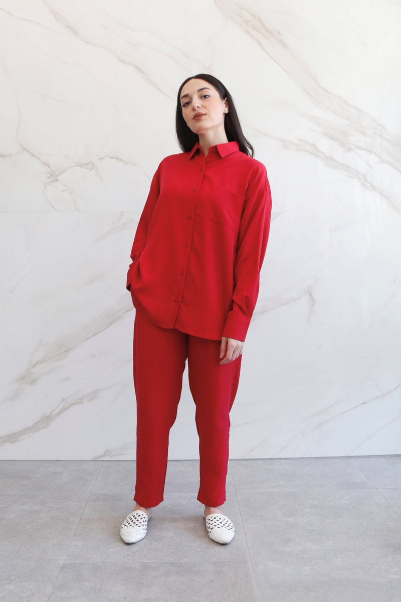 Relaxed Lyocell Coord Set - Crimson