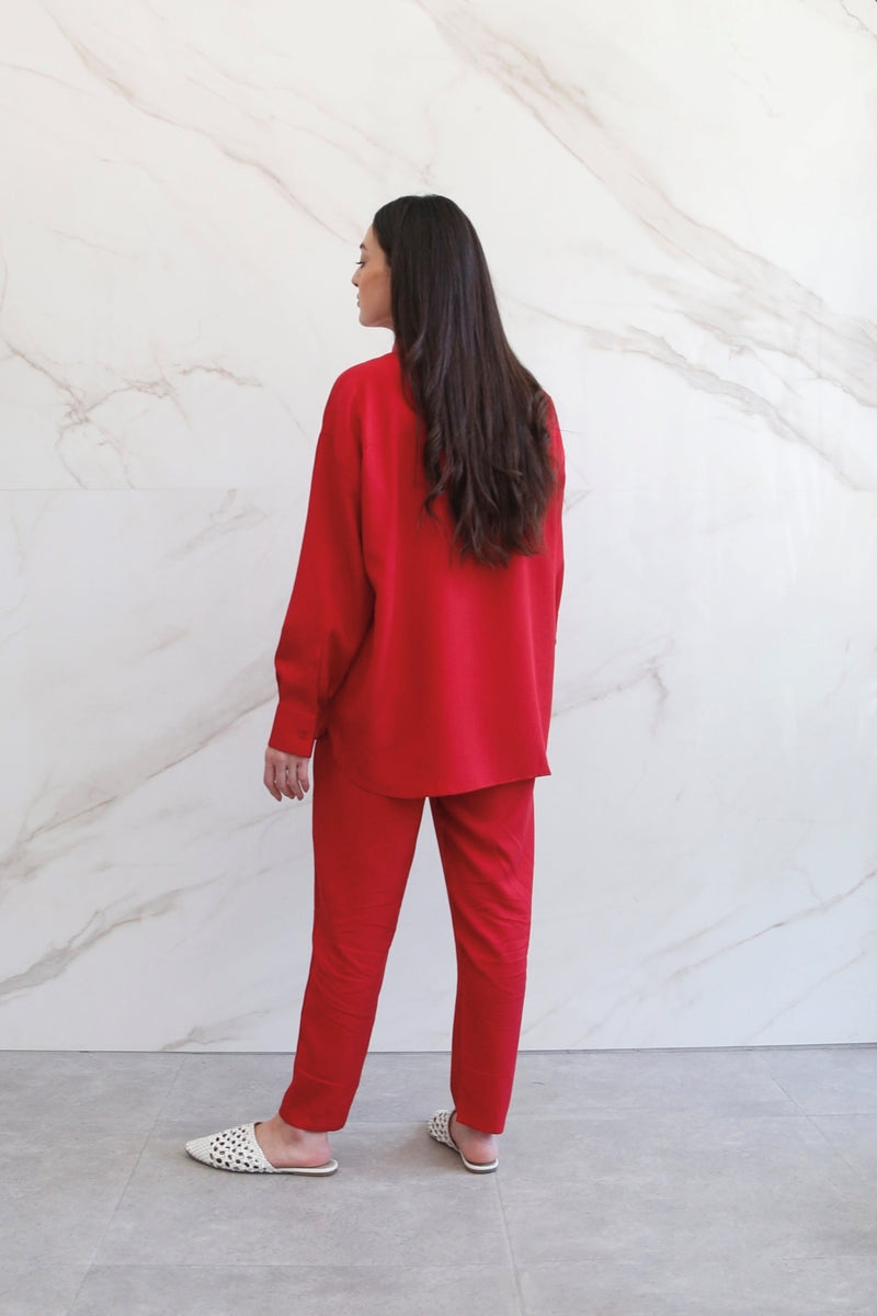 Relaxed Lyocell Coord Set - Crimson