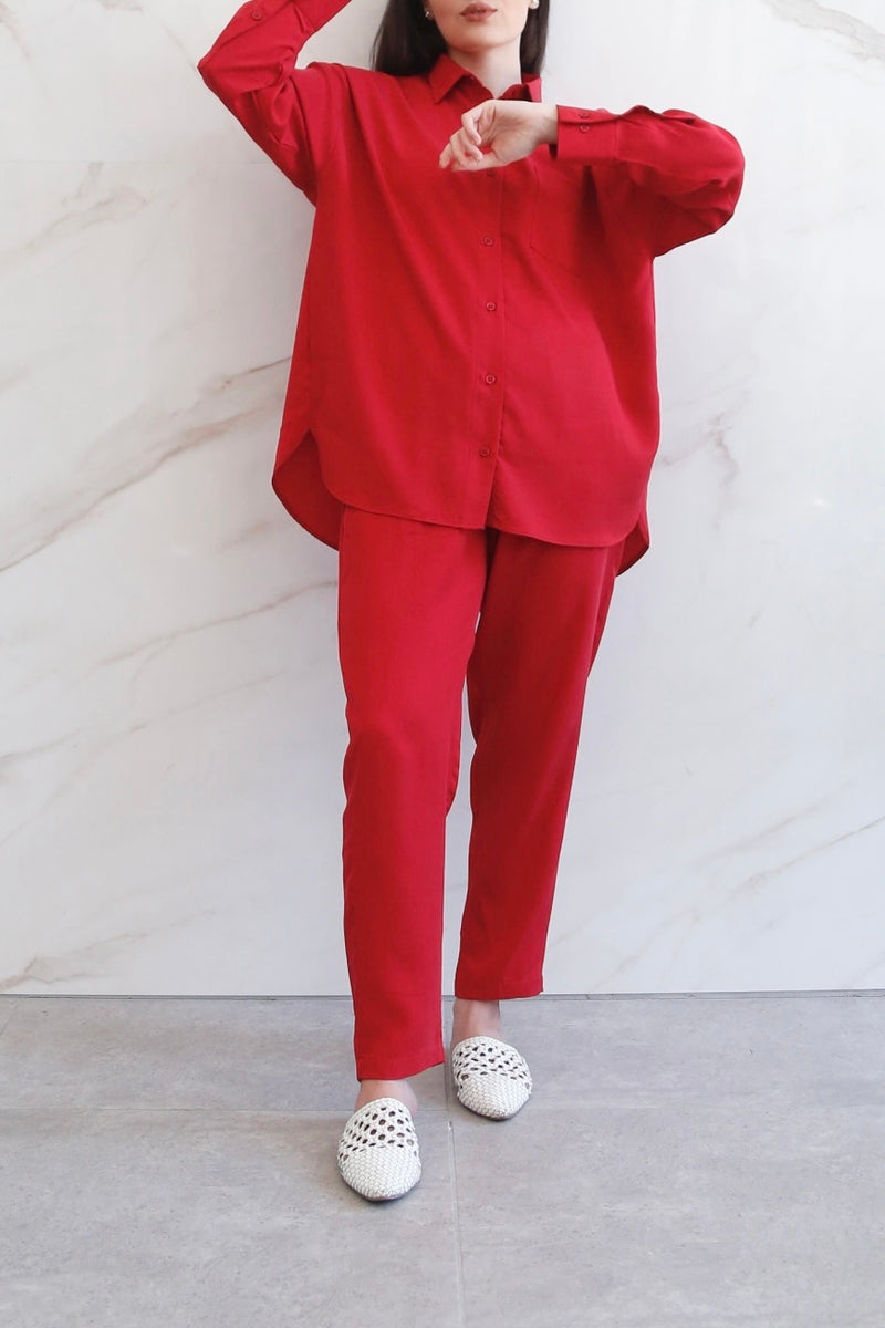 Relaxed Lyocell Coord Set - Crimson