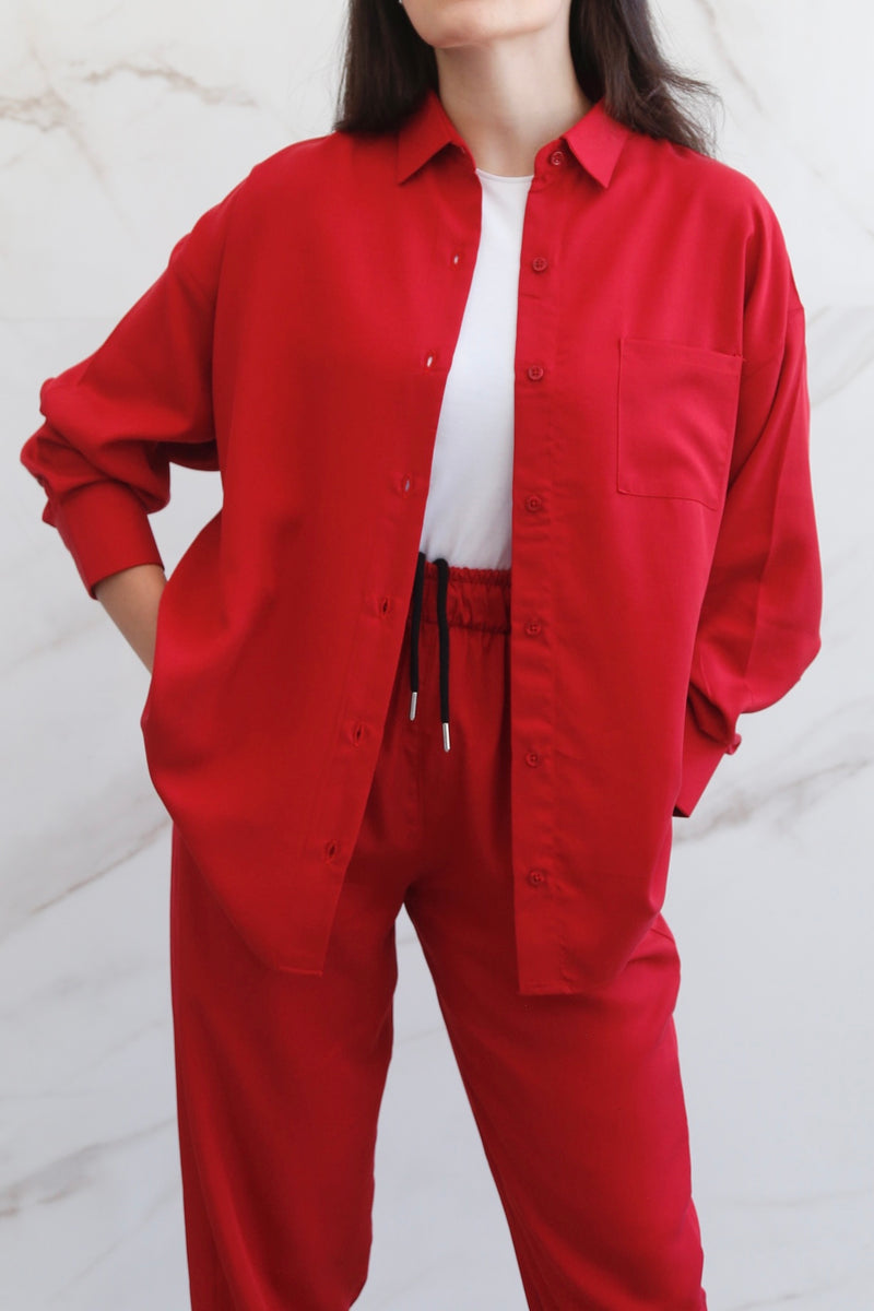 Relaxed Lyocell Coord Set - Crimson