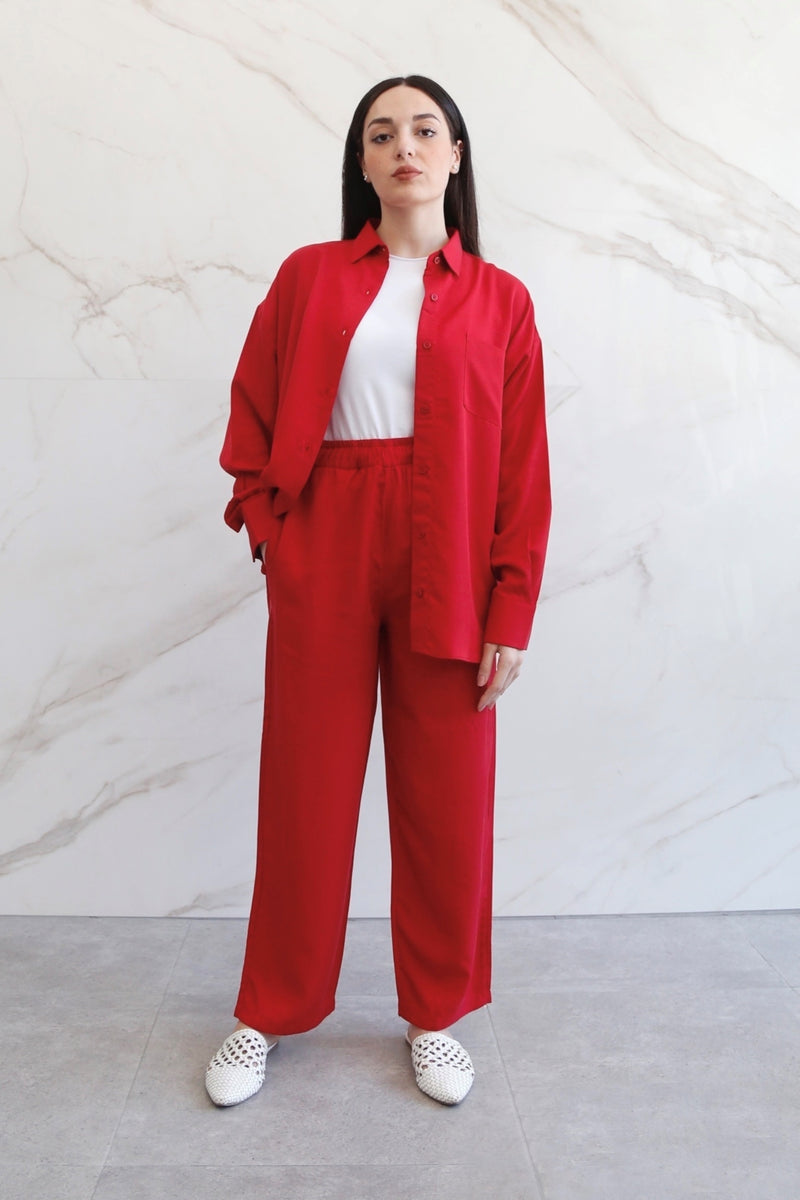 Relaxed Lyocell Coord Set - Crimson