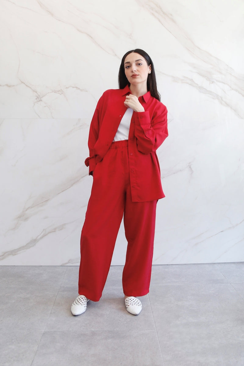 Relaxed Lyocell Coord Set - Crimson