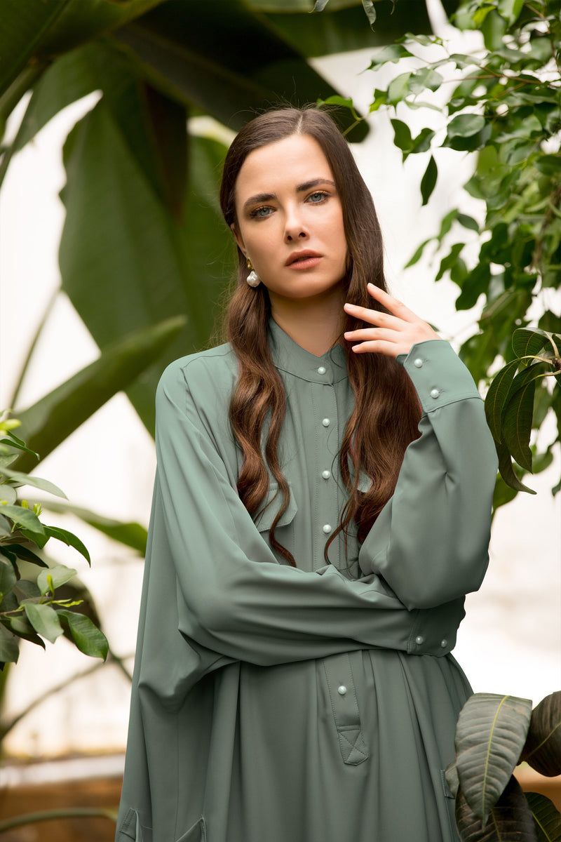 Jenna Oversized Maxi Shirtdress - Sage