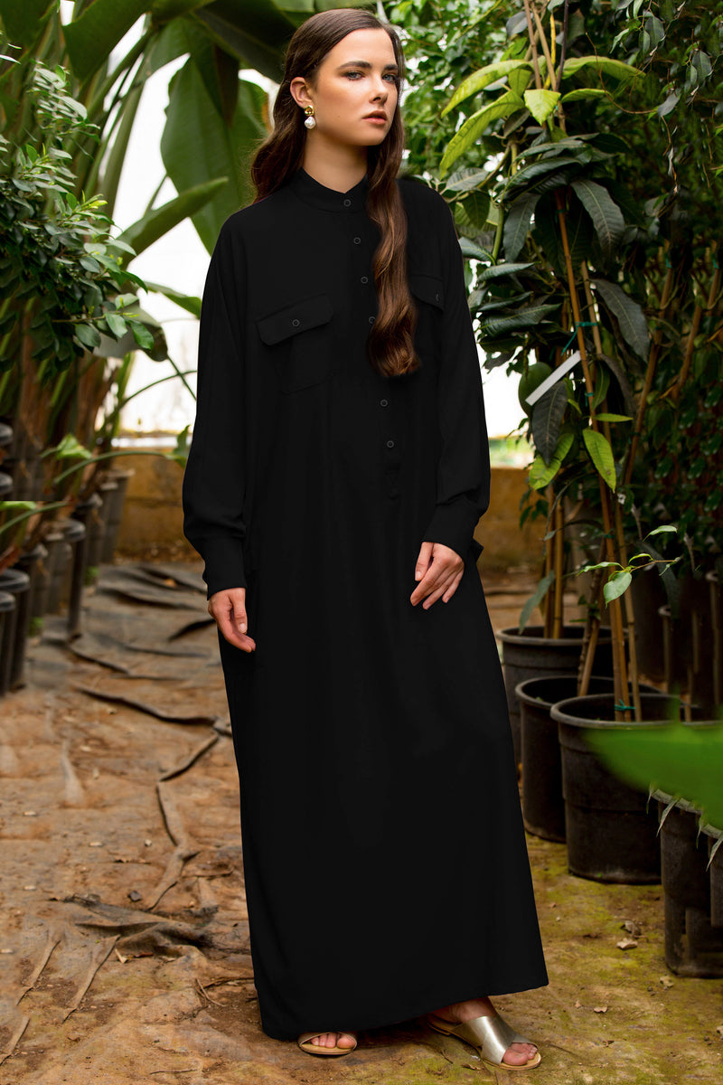 Jenna Oversized Maxi Shirtdress - Black