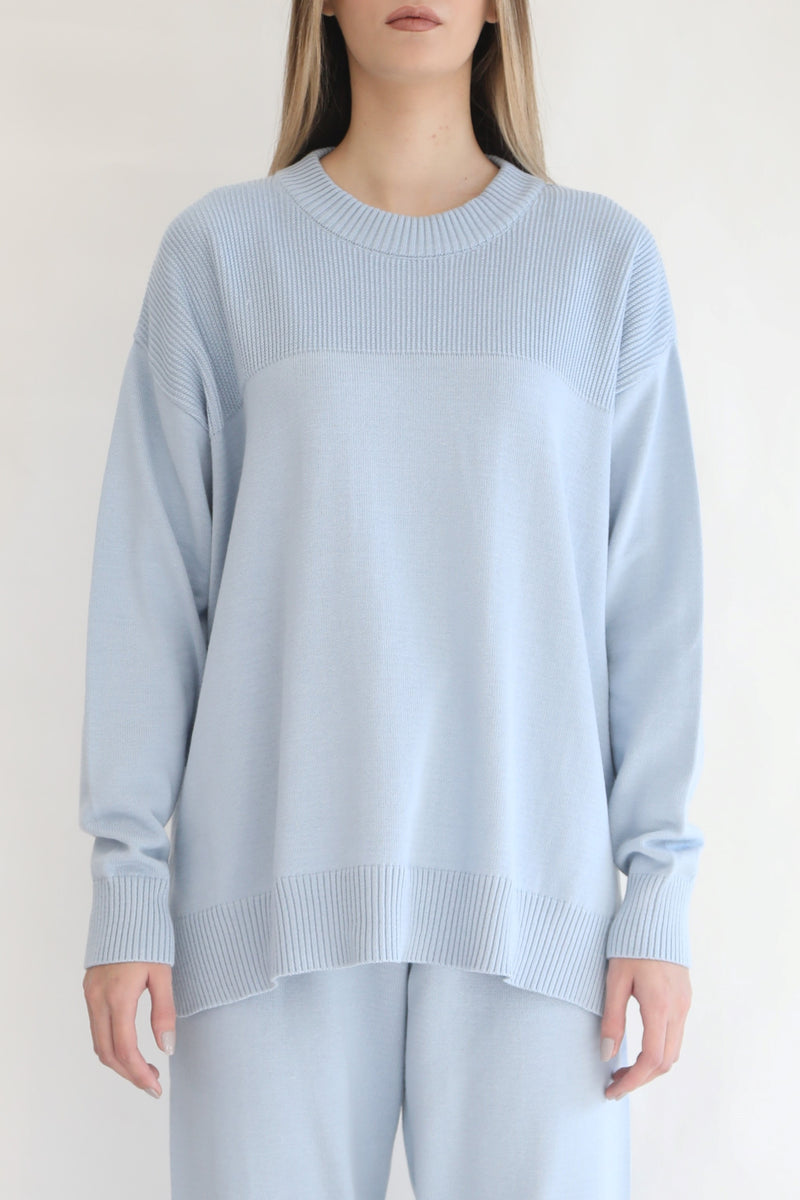 Oversized Knit Sweater - Blue Fog