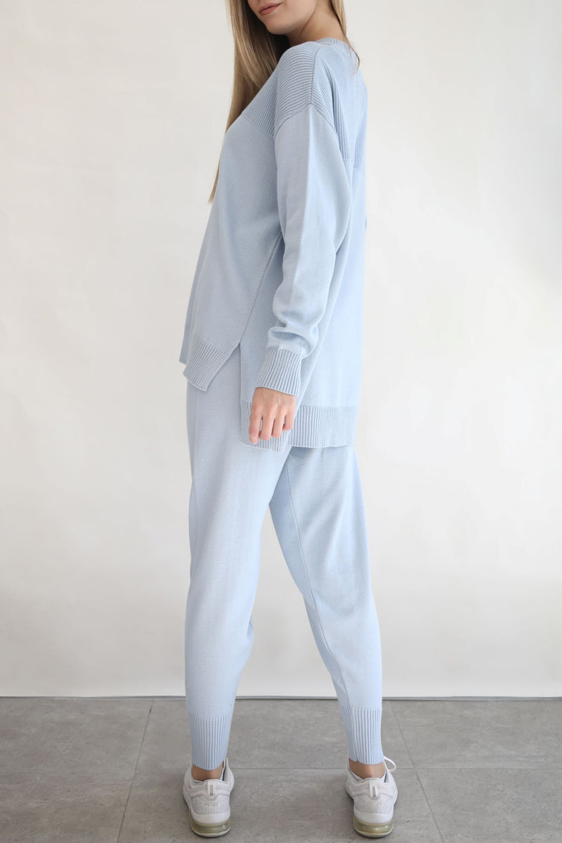 Oversized Knit Sweater - Blue Fog