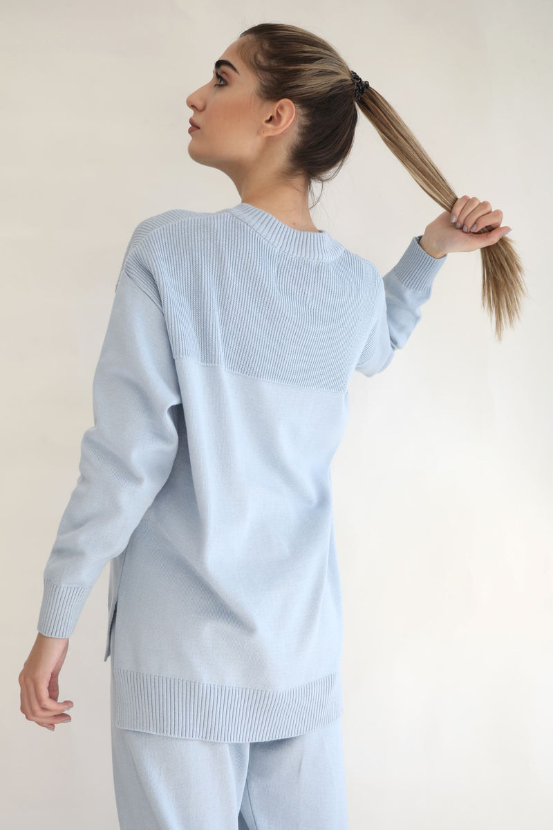 Oversized Knit Sweater - Blue Fog